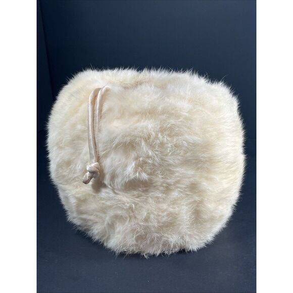 Vintage Muff Rabbit Fur Black Ivory Lined 1940s Mob Wife Style Old Hollywood - Picture 1 of 11